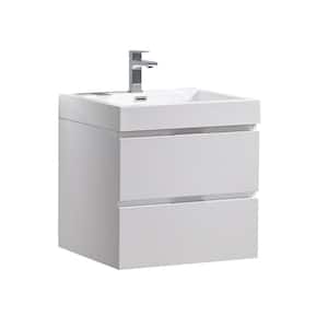 Valencia 24 in. W Wall Hung Bathroom Vanity in Glossy White with Acrylic Vanity Top in White
