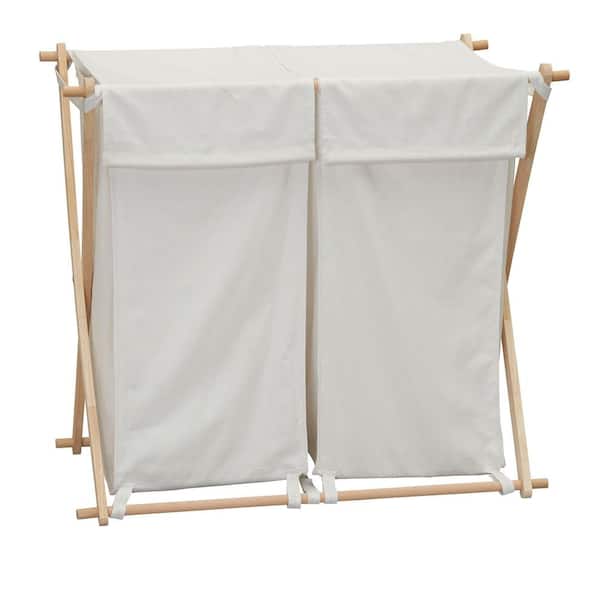 HOUSEHOLD ESSENTIALS X-Frame Wood Laundry Sorter Collapsible Wood Frame with Washable Poly-Cotton Bags