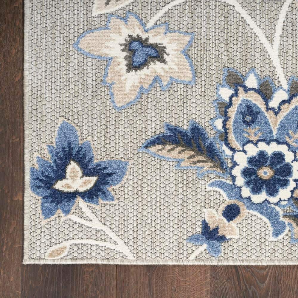 Blue Floral Synthetic 9' x 12' Washable Area Rug