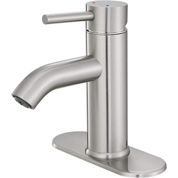 Single Handle Single Hole Bathroom Sink Faucet with Included Pop-up Drain and Easy to clean in Brushed Nickel
