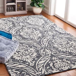 Abstract Ivory/Navy Doormat 3 ft. x 5 ft. Damask Area Rug