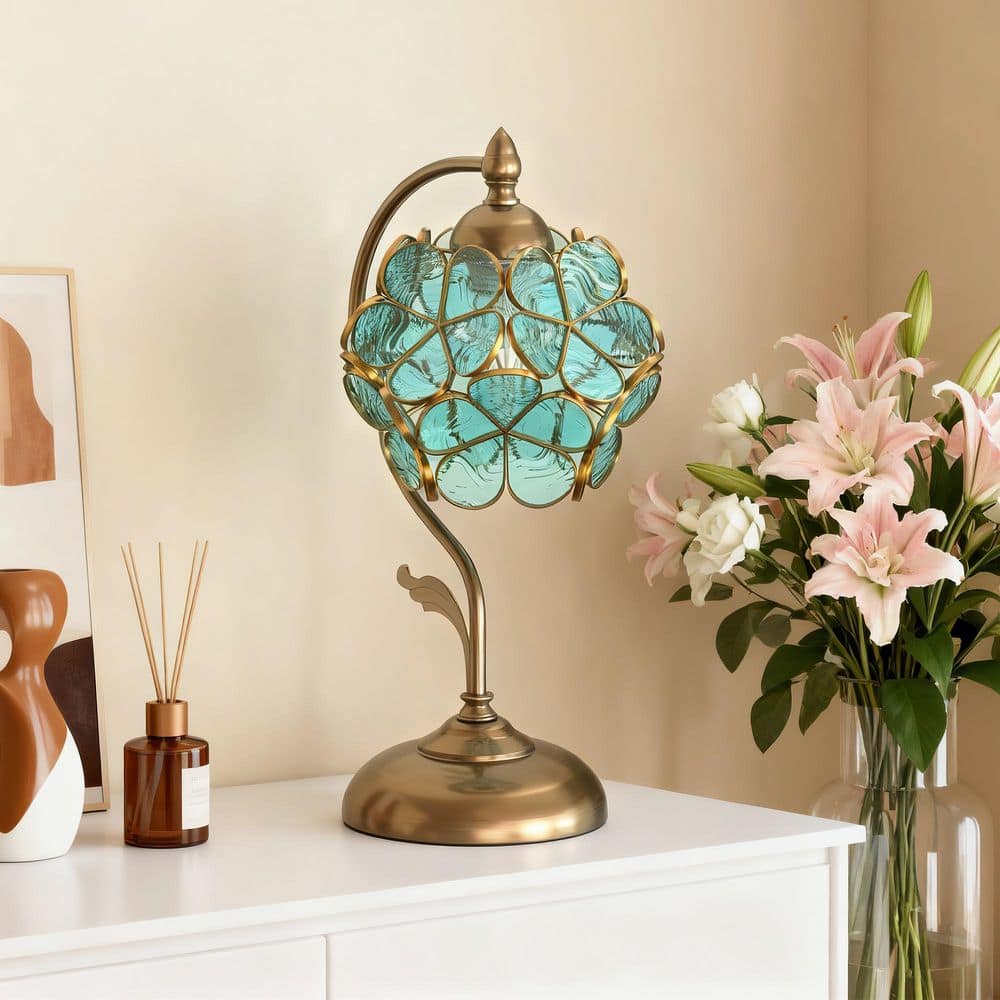 YANSUN 16.5 in. Gold Tiffany Style Cherry Blossom Table Lamp