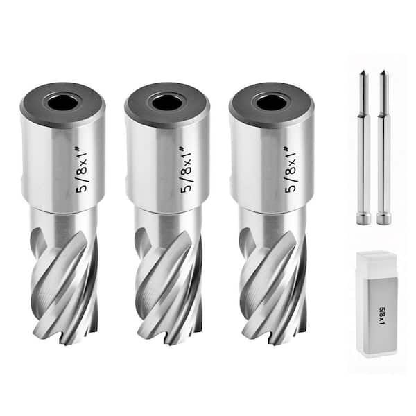 Annular Cutter Set, 5-Piece Weldon Shank Drill Bit Kit, 5/8-In. Diameter, High-Speed Steel, 1-In. Cutting Depth