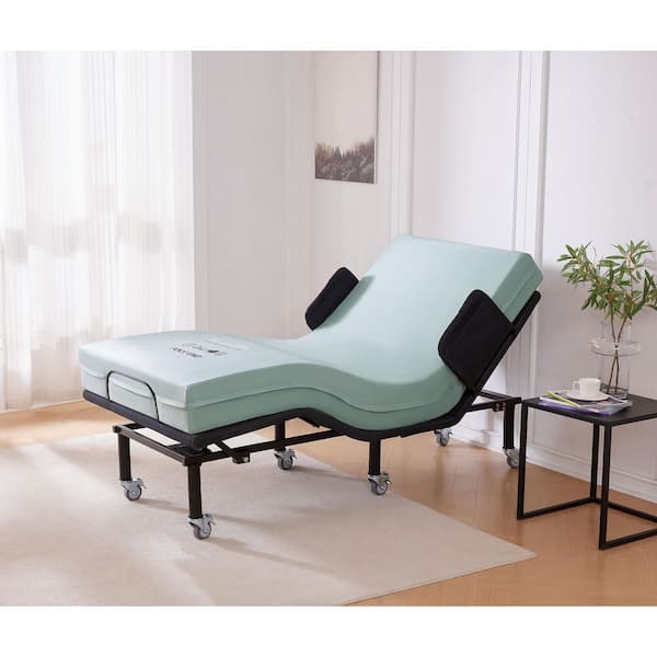 Black Twin XL Adjustable Bed Frame Bed Rails Plus 6 in. Egg Crate Mattress, Wireless Remote, USB Ports, Brake Wheel Legs