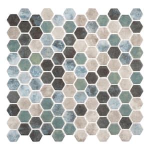 Trillion Peacock Tan/Blue/Green Glossy 11-1/2 in. x 11-13/16 in. Geometric Glass Mosaic Tile (5.66 sq. ft./Case)