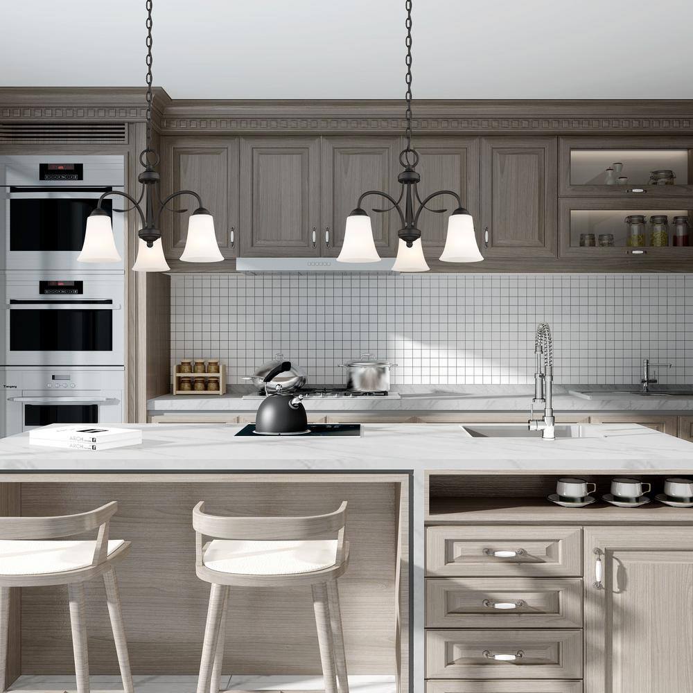 Black 3-Light Chandelier with Hand Blown Satin Glass