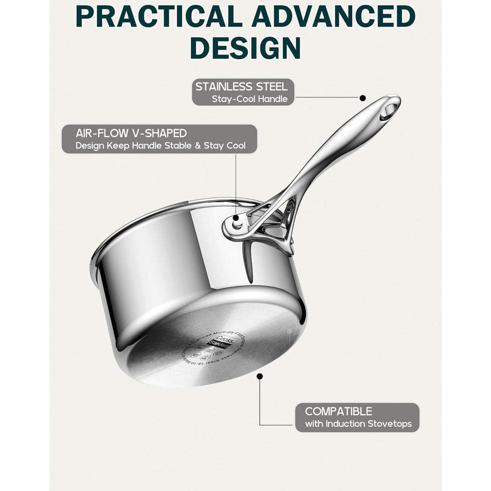 Cooks Standard Stainless Steel Saucepan Set 1.5 And 3 Quart, Multi-ply Clad Sauce Pot With Glass Lid, Silver