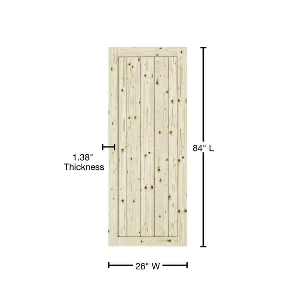 26 in. x 84 in. Rustic1-Panel Unfinished Knotty Pine Interior Barn Door Slab