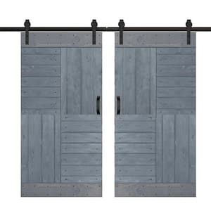 S Series 84 in. x 84 in. Dark Gray Finished DIY Solid Wood Double Sliding Barn Door with Hardware Kit