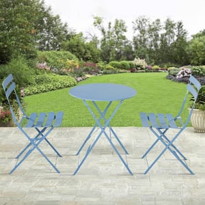 Blue 3-Piece Steel Outdoor Bistro Set