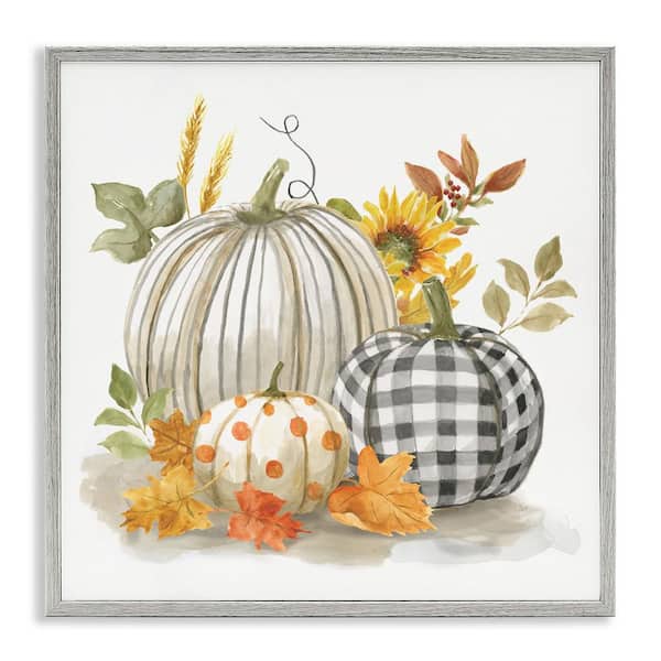 Stupell Industries Patterned Pumpkins Autumn Harvest by Nan 1-Piece Gray Framed Nature Giclee Art print 12 in. x 12 in.
