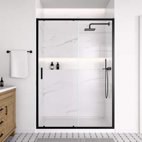 46 to 48 in. W x 74 in. H Single Sliding Framed Shower Door in Matte Black Finish with 1/4 in. (6mm) SGCC Clear Glass