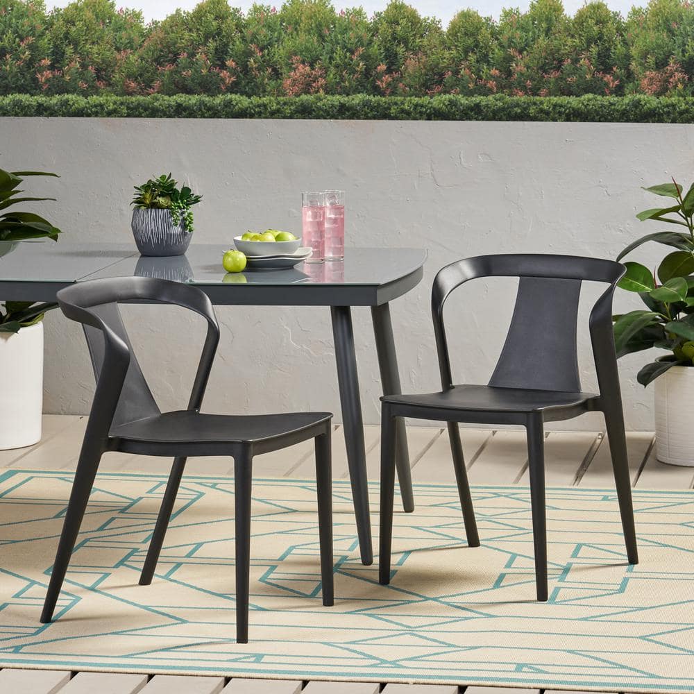 Reviews for Noble House Orchid Black Stackable Faux Rattan Outdoor