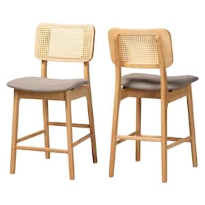 Dannon 24 in. Grey and Natural Oak Wood Counter Stool with Fabric Seat (Set of 2)