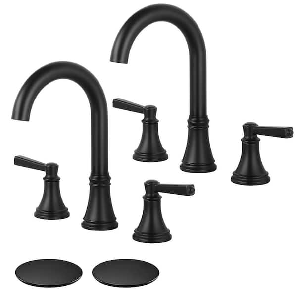 8 in. Widespread Double-Handle High-Arc Bathroom Faucet with Pop Drain in Matte Black (2-Pack)