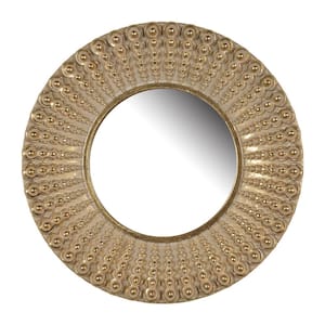 14 in. L x 14 in. W x 2 in. H Round Sunburst Polyresin Framed Wall, Gold Beaded Decorative Mirror