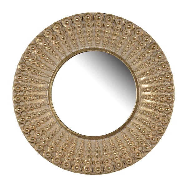 Vsmile 14 in. L x 14 in. W x 2 in. H Round Sunburst Polyresin Framed Wall, Gold Beaded Decorative Mirror