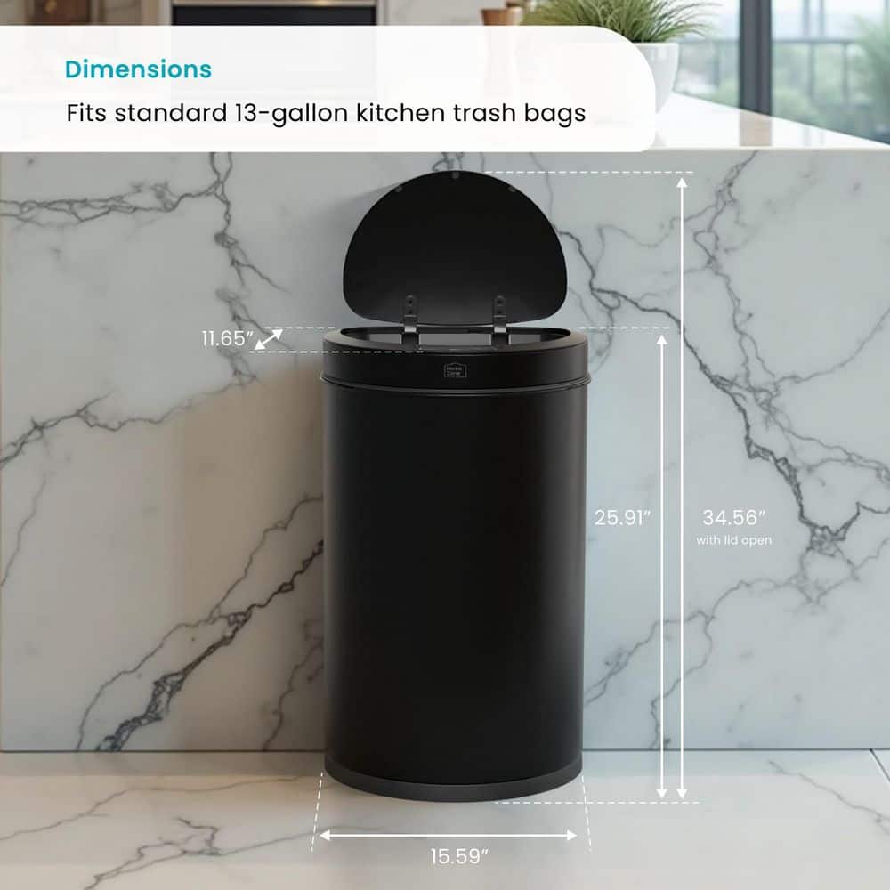 13 Gallon Black Stainless Steel Touchless Trash Can with Motion Sensor
