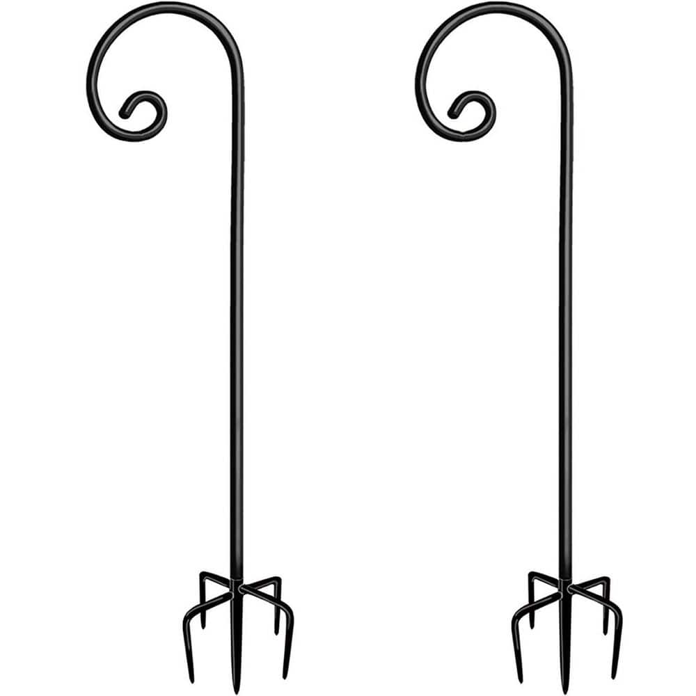 Outdoor Shepherd Hooks 76 in. Tall Adjustable Metal Garden Poles Bright Black 2 Pack for Bird Feeder Hanging Plants price history on PriceWatchPro