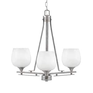 Ontario 19.5 in. 3-Light Aged Silver Geometric Chandelier for Dinning Room with White Marble Shades, No Bulbs Included