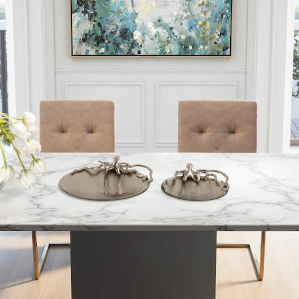 Liv & Skye Silver Round Aluminum Octopus Tray (Set of 2)