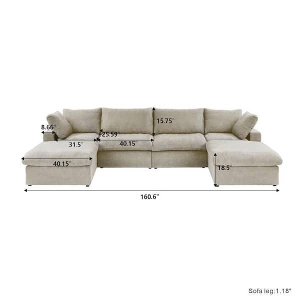 J&E Home 160.6 in. Square Arm Linen Velvet 6-Piece Modular J&E Home 160.6 in. Square Arm Linen Velvet 6-Piece Modular