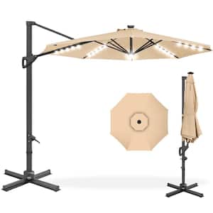 10 ft. 360-Degree Solar LED Cantilever Patio Umbrella, Outdoor Hanging Shade w/Lights - Sand