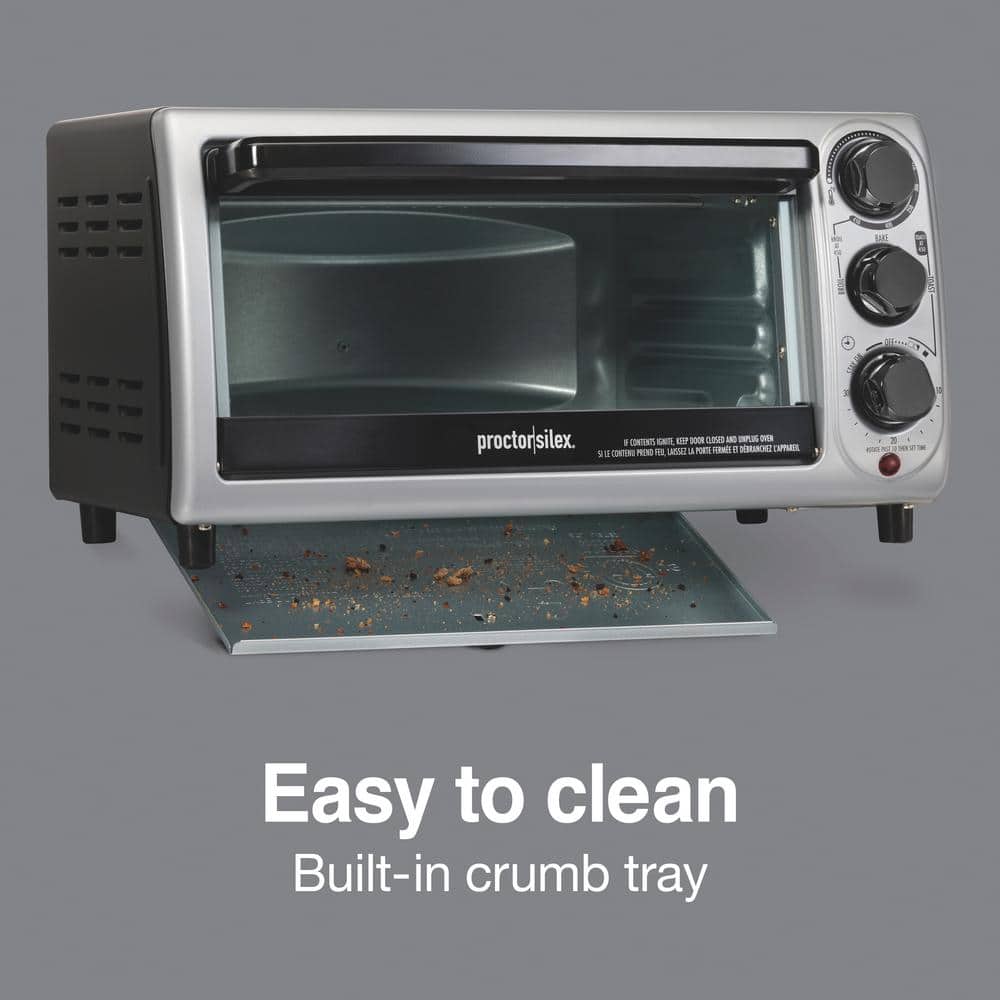 Proctor Silex Black and Silver 4-Slice Toaster Oven with Bake Pan