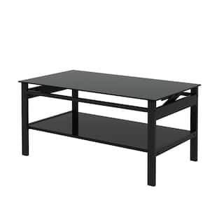 Black Glass Lift Top 2-Layer Tempered Glass Coffee Table