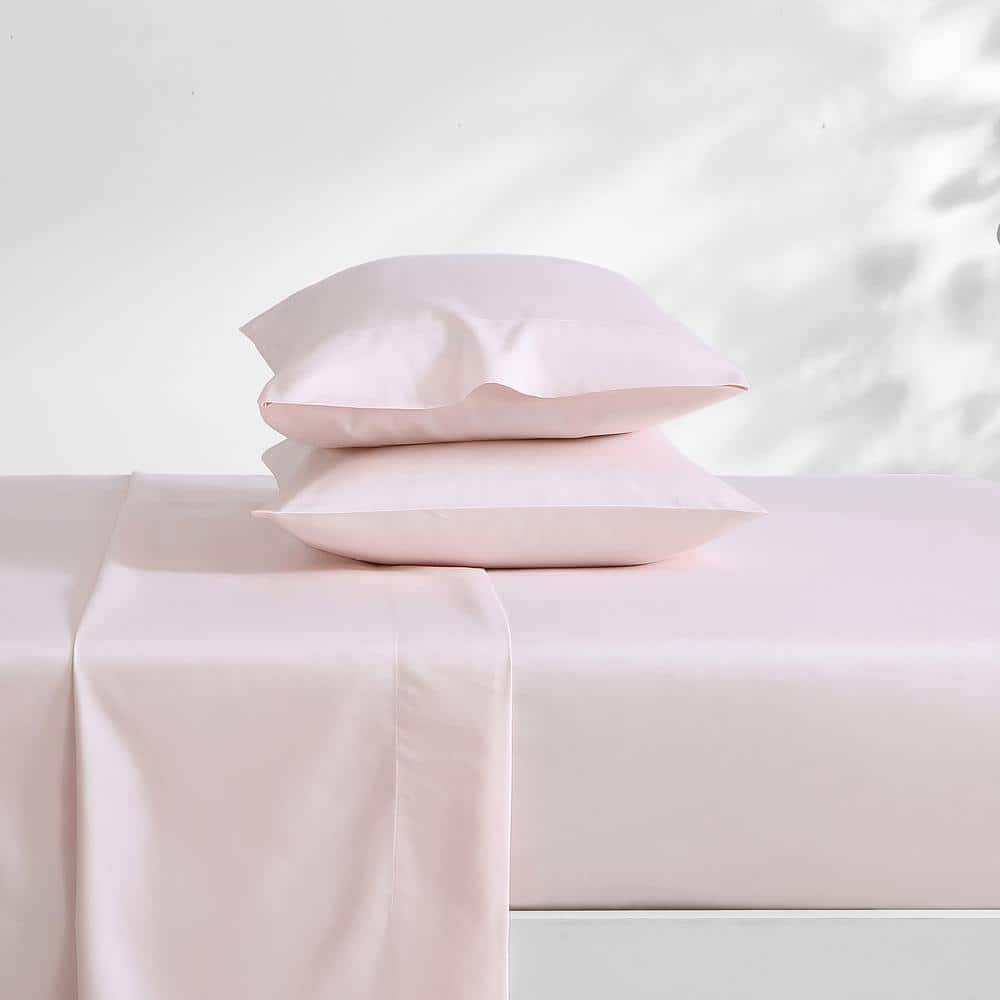 King Solid Pink Cotton Polyester Sateen Sheet Set