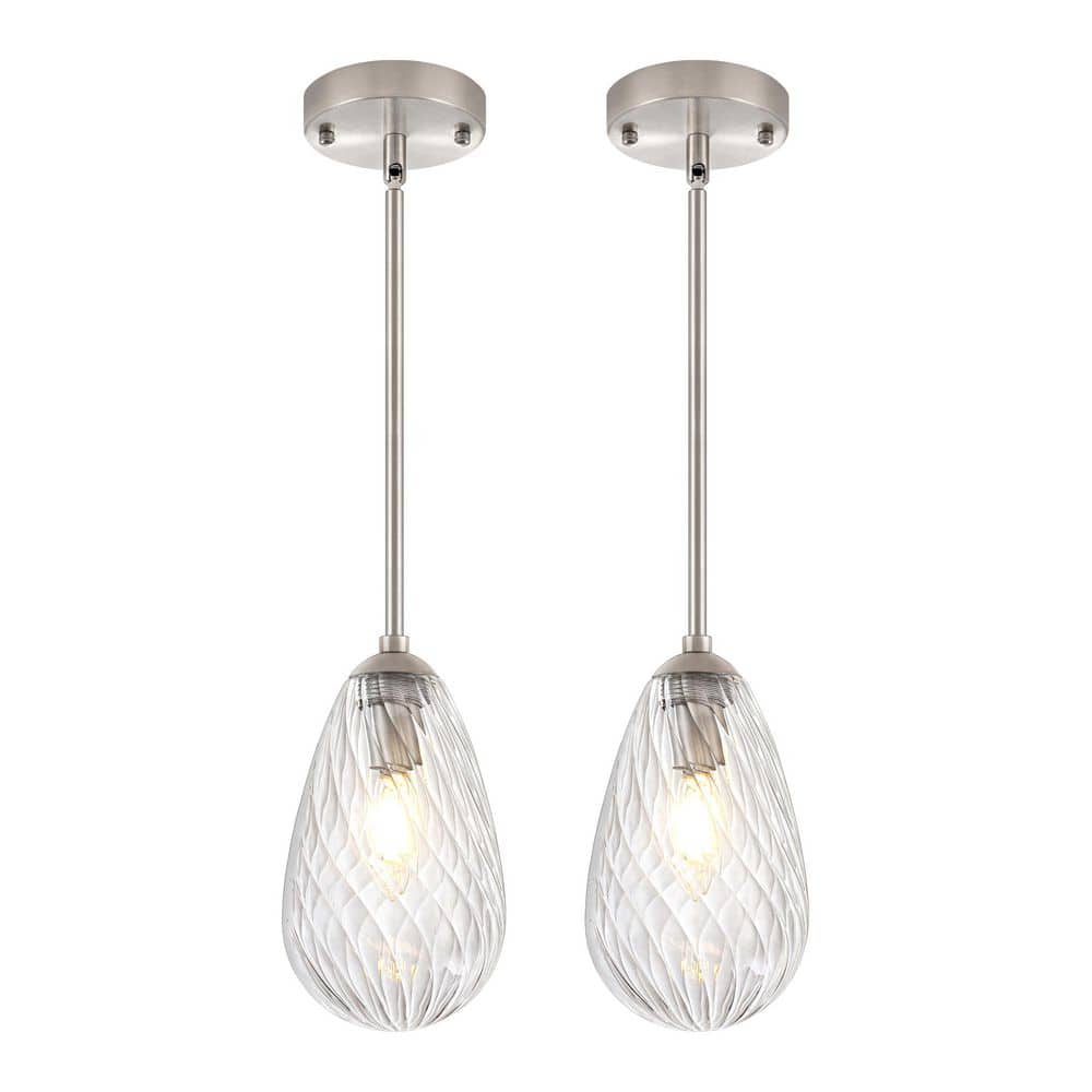 1-Light Modern Nickel Teardrop Glass Pendant Light with Woven Texture Shade for Kitchen Hallway (Set of 2) price history on PriceWatchPro