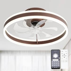 20 in. Integrated LED Indoor Brown Modern Flush Mount Low Profile Ceiling Fan with Light, Smart App Remote Control