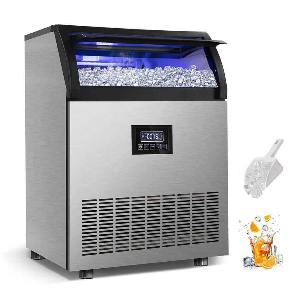 Hooure 24.4 in. Commercial Ice Maker 250 lb./24 H Stainless Steel Freestanding Ice Maker Machine with Full Cube Production