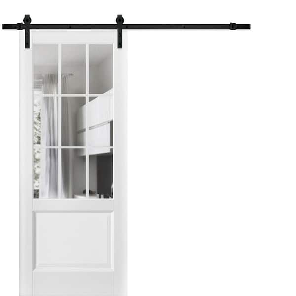 Sartodoors 24 in. x 96 in. 1 Panel Clear Glass White Solid Wood Sliding Barn Door with Hardware Kit