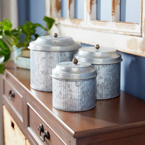 Litton Lane Silver Metal Galvanized Decorative Jars (Set of 3)