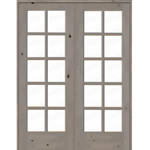 56 in. x 80 in. Knotty Alder Universal/Reversible 10-Lite Clear Glass Grey Stain Wood Double Prehung French Door