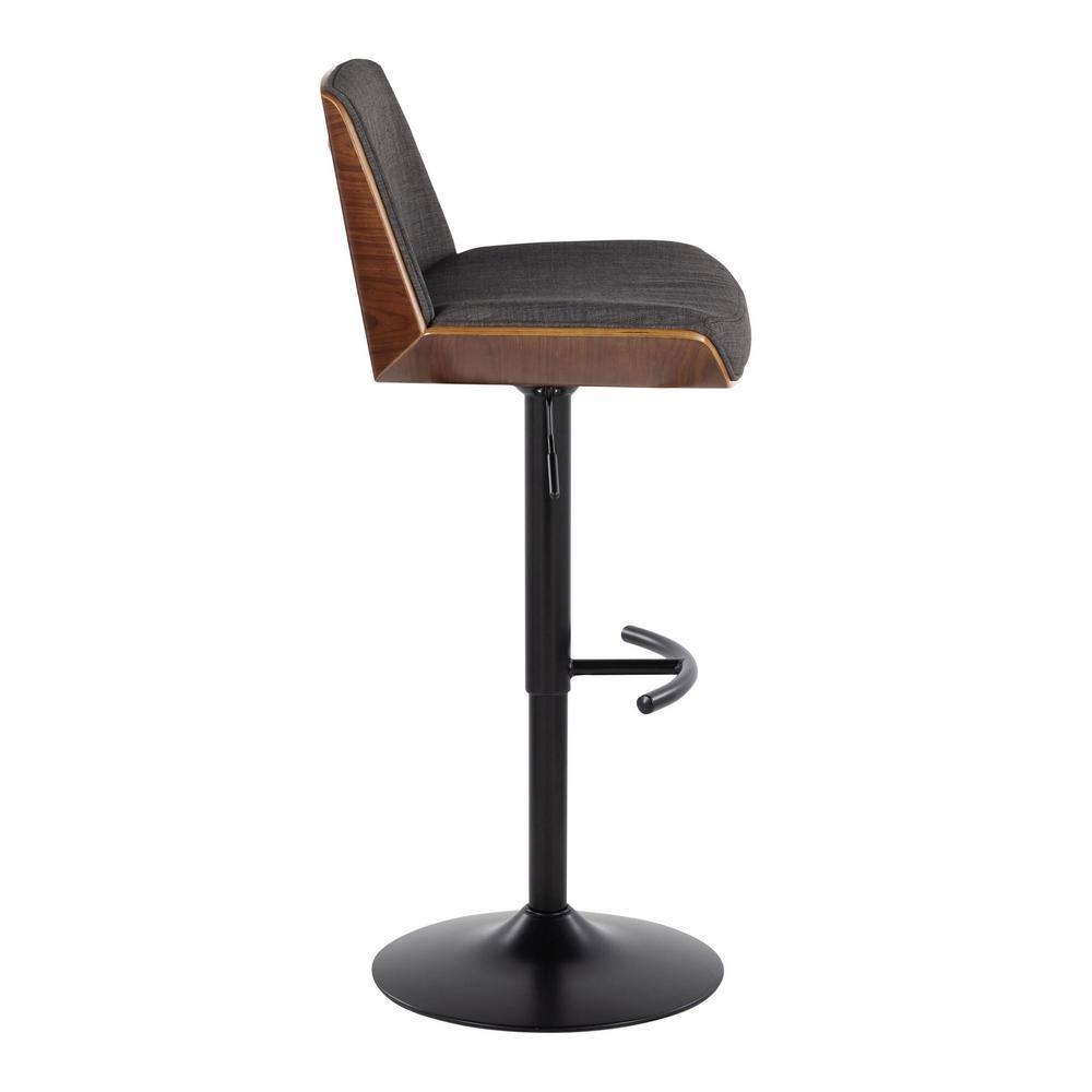 Charcoal Adjustable Swivel Bar Stools with Black Metal Base, Set of 2