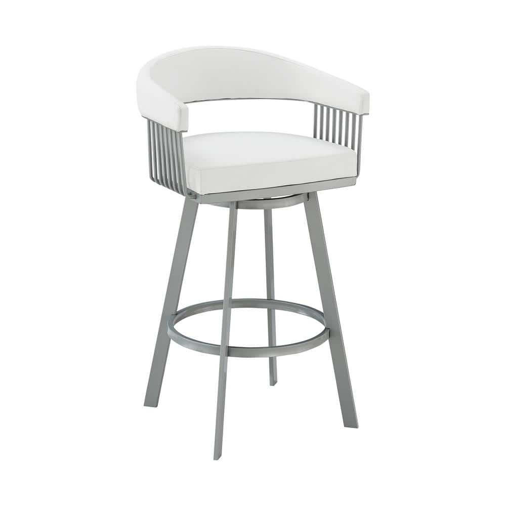 Chelsea 26 in. White/Silver High Back Metal Swivel Counter Stool with Faux 
