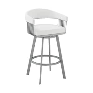 Chelsea 26 in. White/Silver High Back Metal Swivel Counter Stool with Faux Leather Seat