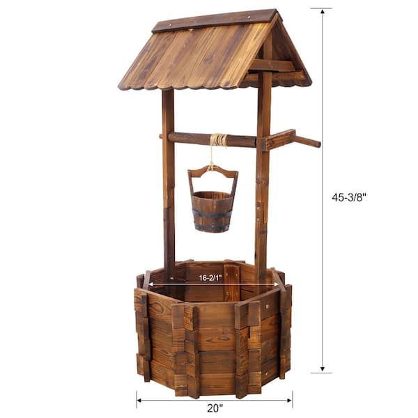 Runesay 20 in. W Rustic Wooden Wishing Well Planter Outdoor Home