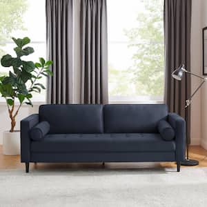 Zakari 81.5 in. W Square Arm Velvet Mid-Century 3-Seat Straight Sofa with Solid wood Legs in Blue
