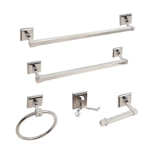Antony 5-Piece Bath Hardware Set with Towel Hook and Ring Toilet Paper Holder Towel Bars in Polished Chrome