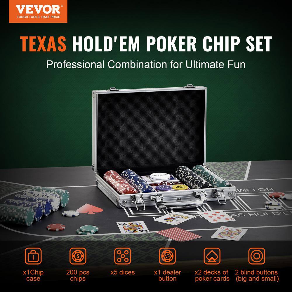 200-Piece Multicolor PS Plastic Poker Chip Set with Aluminum Case