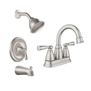 2-Handle Banbury 1-Spray Tub and Shower Faucet (Valve Included) with 4 in. Centerset Bath Faucet in Spot Resist Nickel