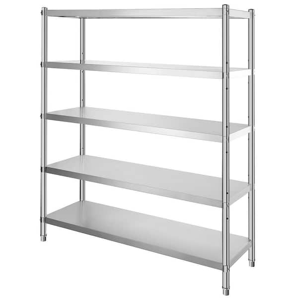 5-Tier Storage Shelf, Sliver Stainless Steel, 17.7 in. Kitchen Prep Table with 1650 lbs. Total Capacity
