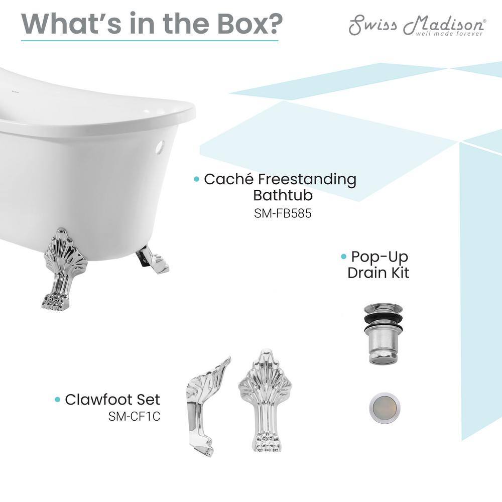Elegant 30" Acrylic Clawfoot Soaking Bathtub with Chrome Finish