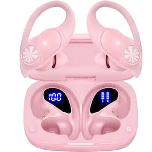 Premium Deep Bass IPX7 Wireless Earbuds with Wireless Charging Case Digital Display, Pink