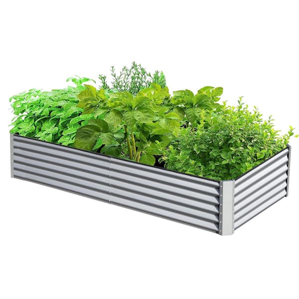 Cesicia 6x3x1.5 ft. Silver Large Metal Rectangular Outdoor Raised Garden Bed Planter Box