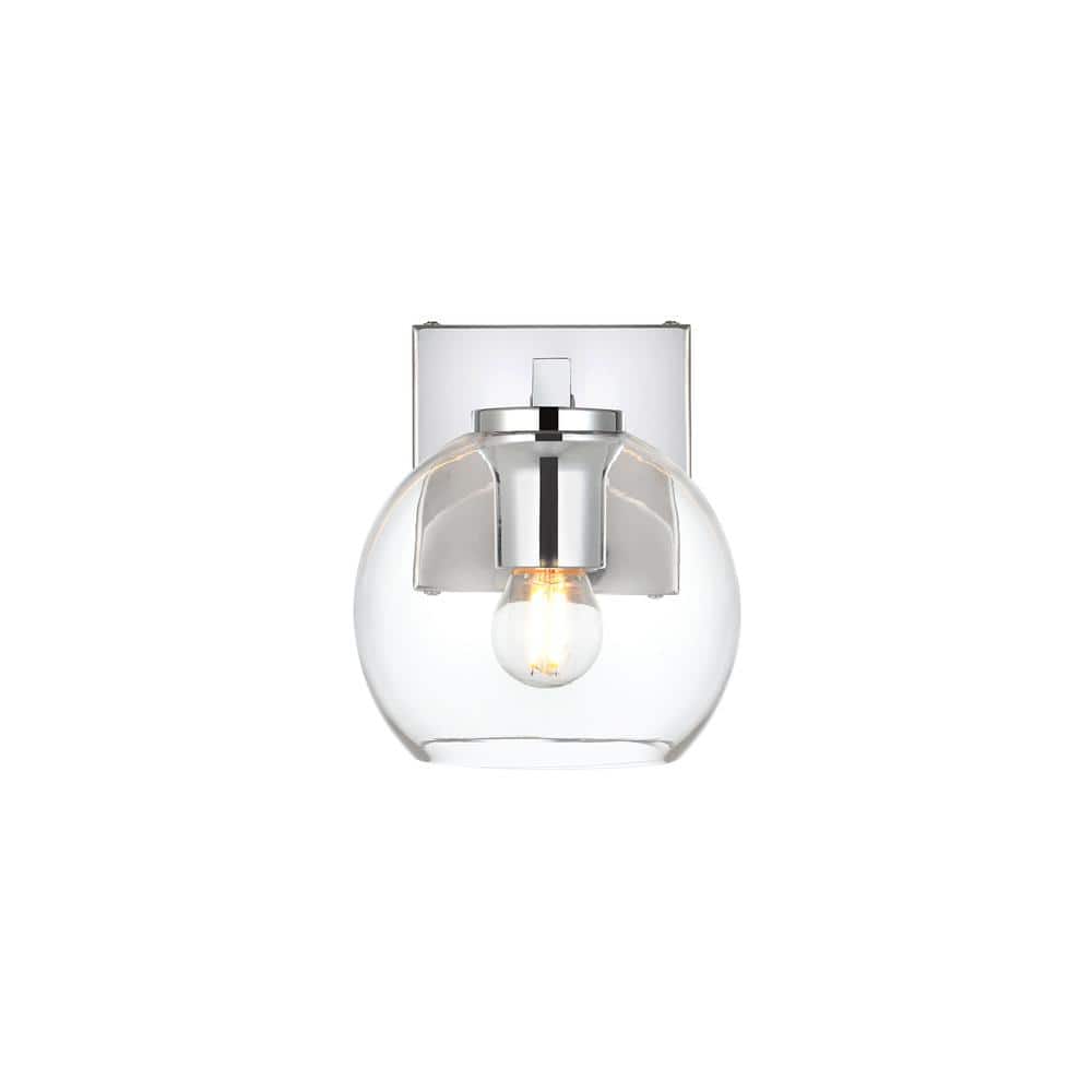 Simply Living 6 in. 1-Light Modern Chrome Vanity Light with Clear Round Sha