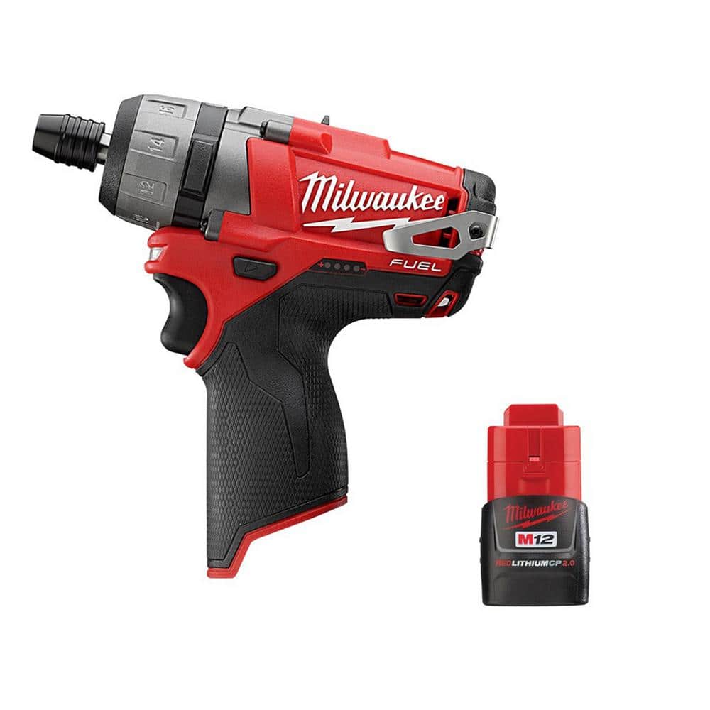 Milwaukee M12 FUEL 12V Lithium-Ion Brushless Cordless 1/4 in. Hex 2-Speed Screwdriver with 2.0 Ah Compact Battery -  2402-20-2420